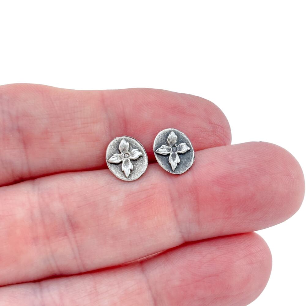 Vintage Sterling Silver 925 Floral Oval Stud Earrings